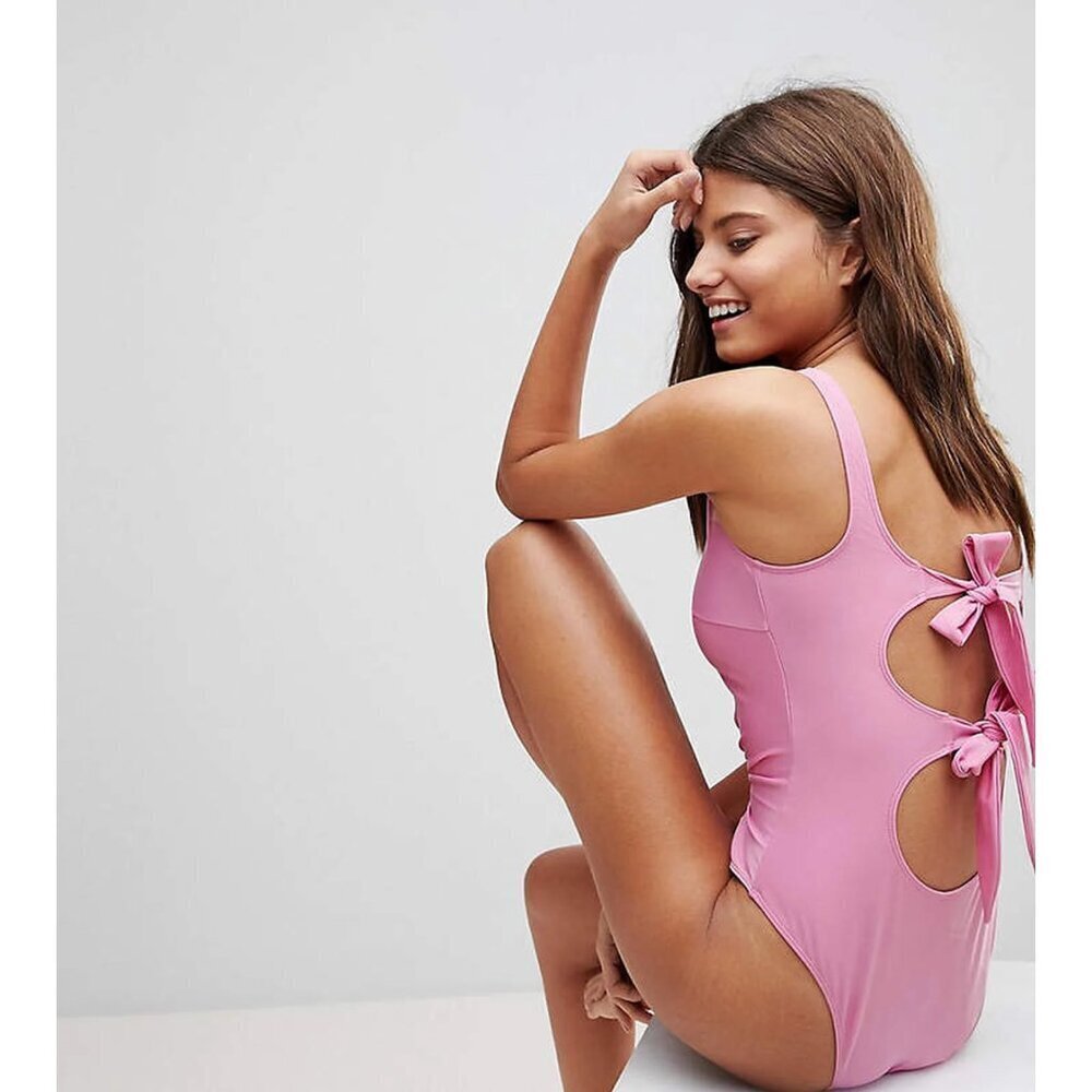 NWT ASOS Peek & Beau Pink Bow Tie Back One Piece Swimsuit